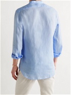 Caruso - Grandad-Collar Linen Shirt - Blue
