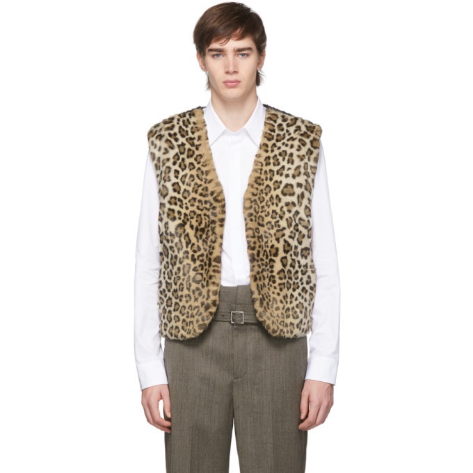 Photo: Neil Barrett Beige and Brown Leopard Eco Fur Short Vest