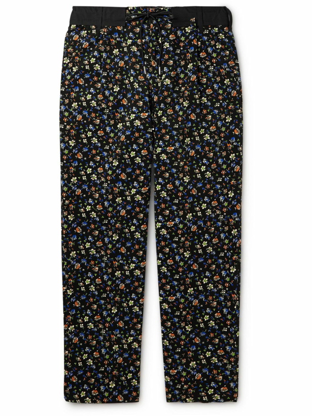 Photo: Sacai - Tapered Shell-Trimmed Floral-Print Cotton-Corduroy Trousers - Black