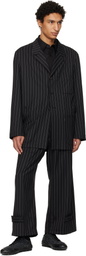 Y-3 Black Pinstripe Refined Wool Wide Leg Trousers