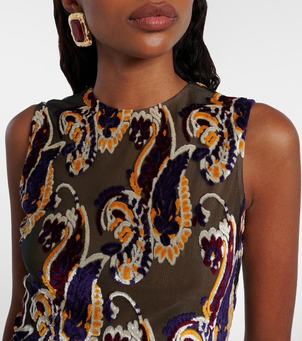 Etro Paisley semi-sheer midi dress