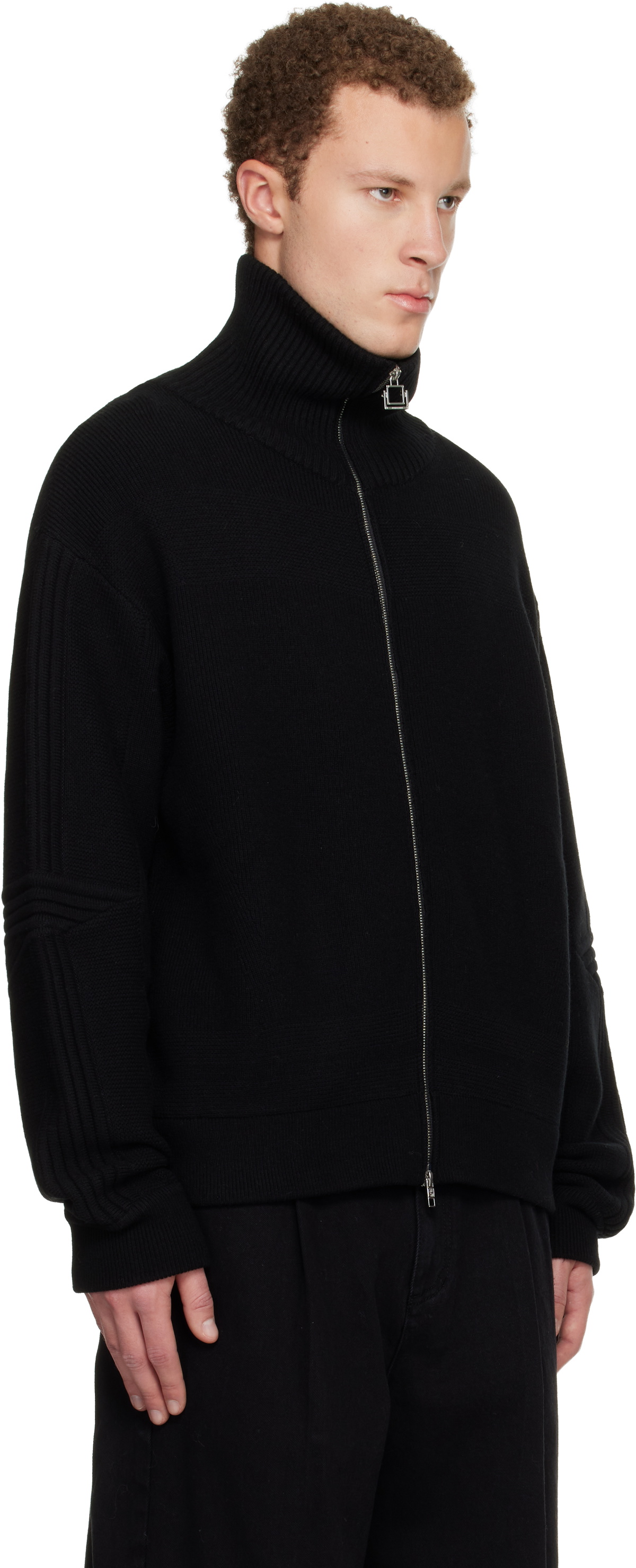 WOOYOUNGMI Black High-Neck Zip-Up Sweater