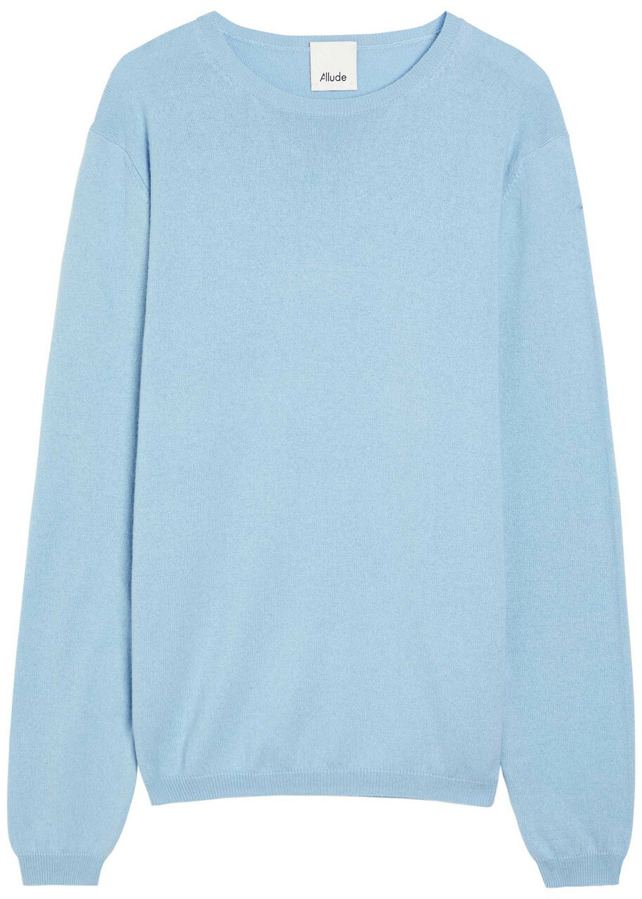 Allude Elbow Patch Cotton and Cashmere-blend Jumper Light Blue