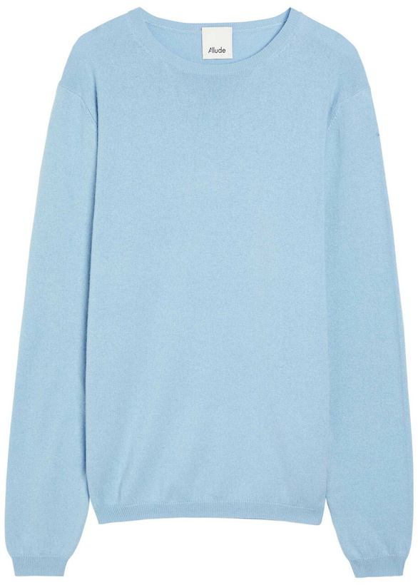 Photo: Allude Elbow Patch Cotton and Cashmere-blend Jumper Light Blue