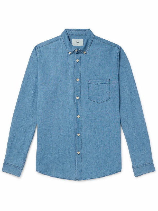 Photo: Folk - Button-Down Collar Linen and Cotton-Blend Chambray Shirt - Blue