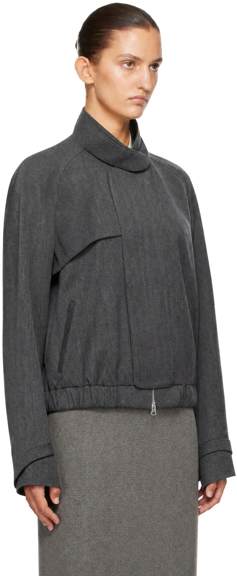 Victoria Beckham Gray Scarf Bomber Jacket
