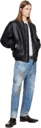Dsquared2 Black Leather Bomber Jacket