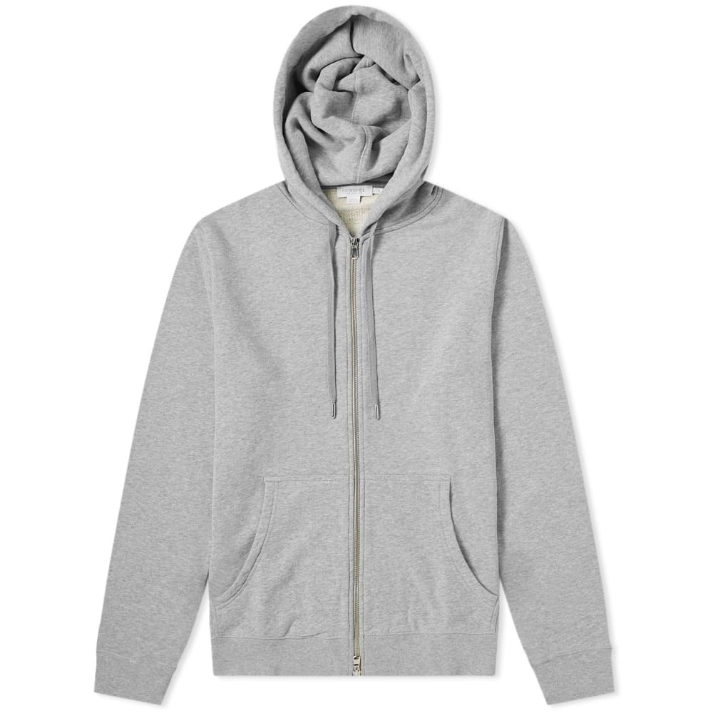 Sunspel Loopback Zip Hoody Soft Grey Melange Sunspel