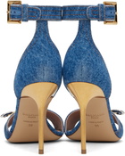 Balmain Blue Denim Safety Pin Heeled Sandals