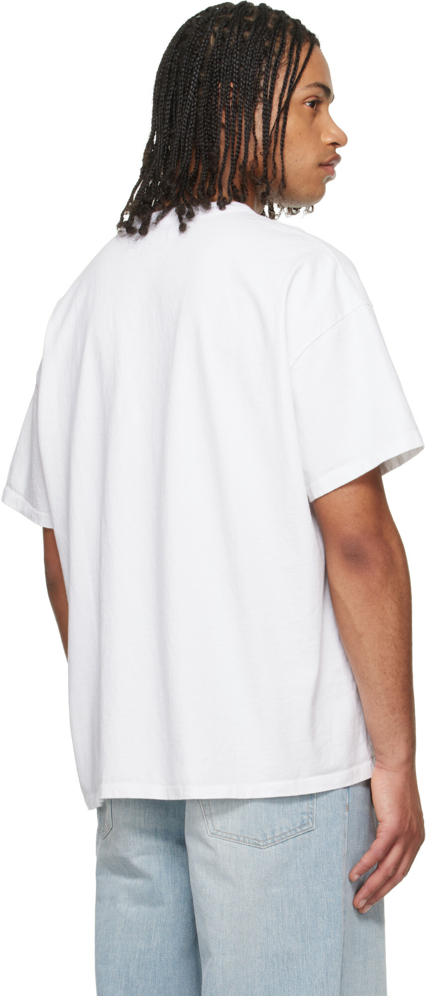 Les Tien White Lightweight Binded Neck Oversized T-shirt
