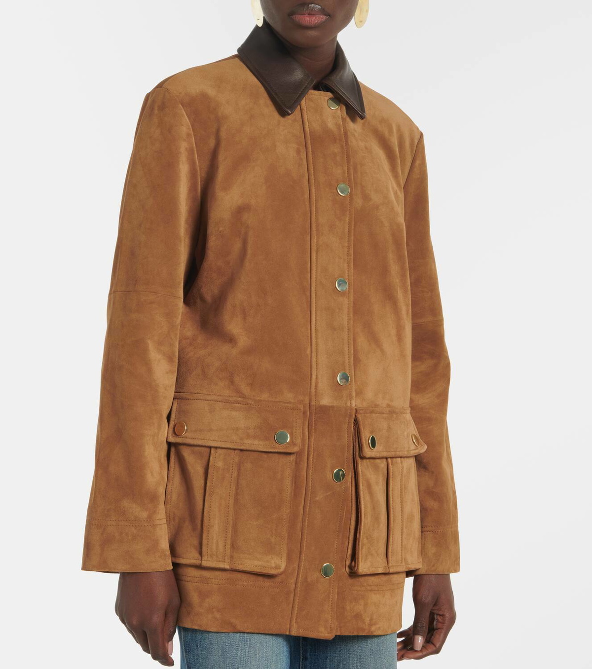 Veronica Beard Suz leather-trimmed suede jacket