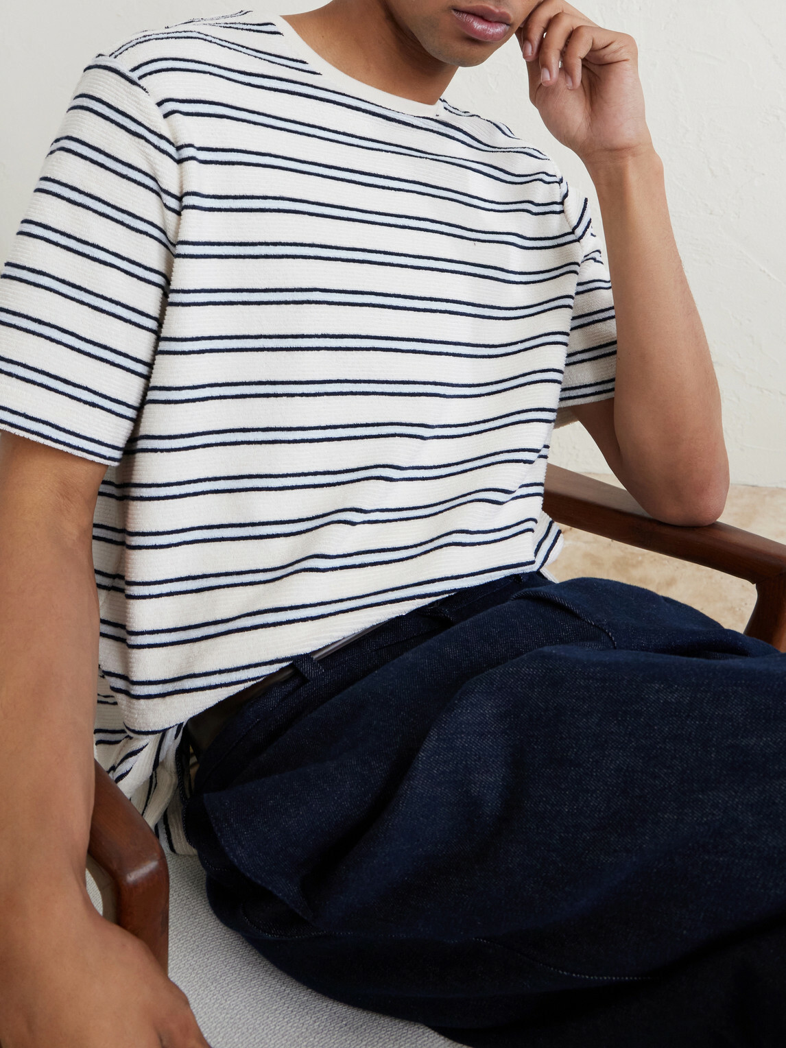 Mr P. - Striped Cotton Terry T-shirt - Blue