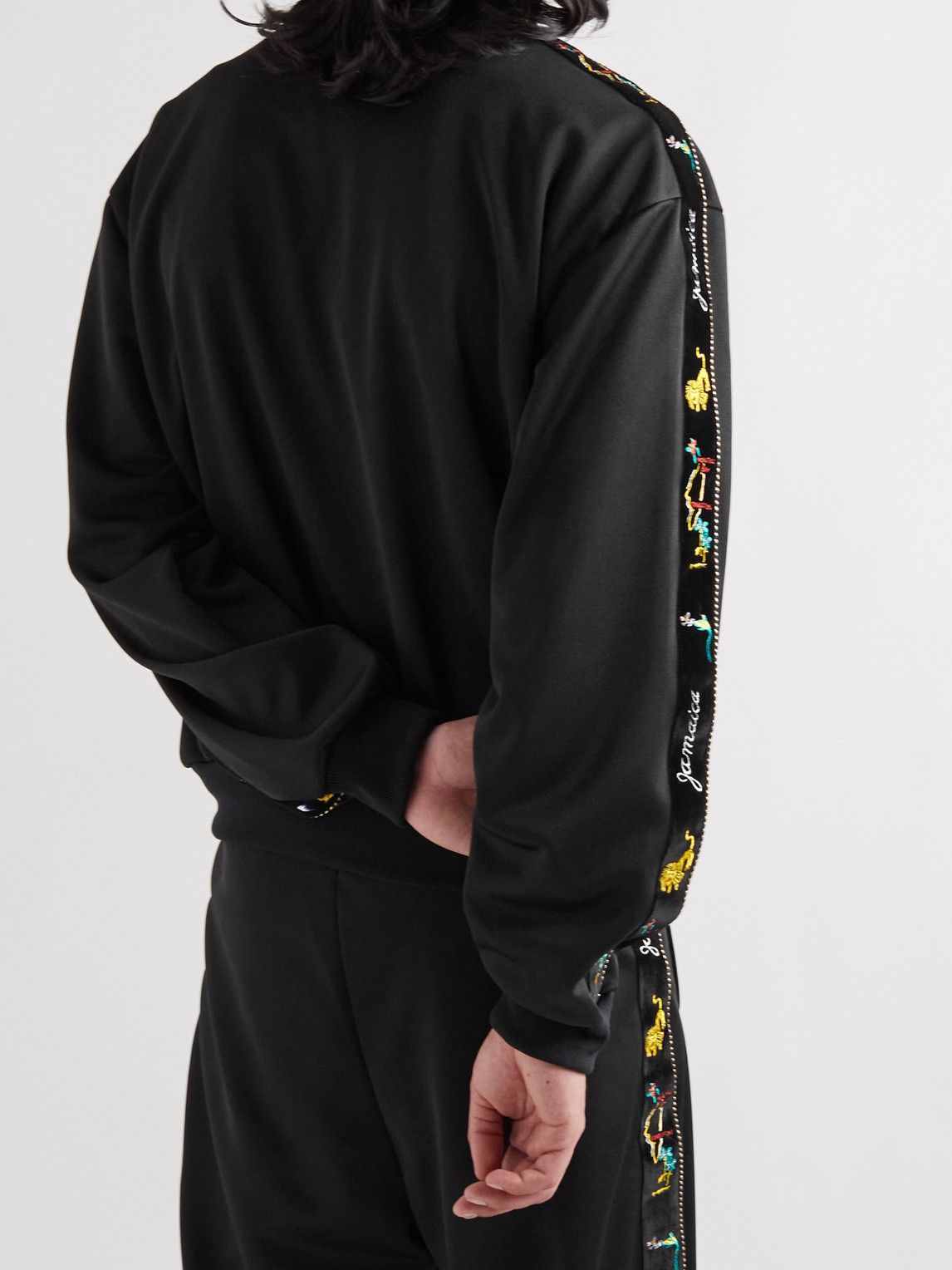KAPITAL - Embroidered Velvet-Trimmed Jersey Track Jacket - Black