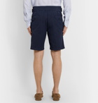 Rubinacci - Manny Garment-Dyed Pleated Cotton-Twill Shorts - Blue