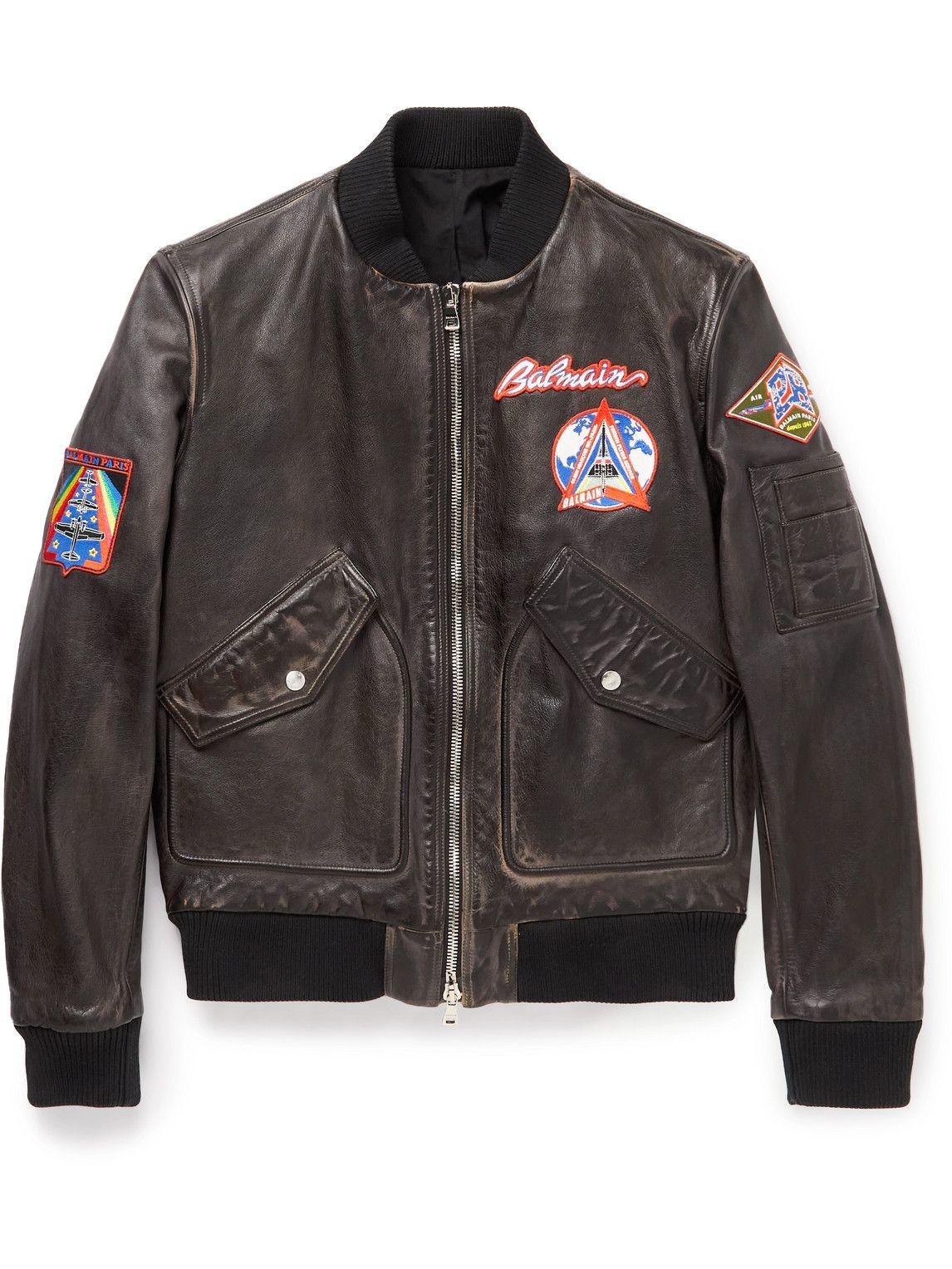 Balmain - Appliquéd Leather Bomber Jacket - Brown Balmain