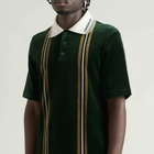 Casablanca Men's Velour Stripe Polo in Velour Green/Brown/Off-White