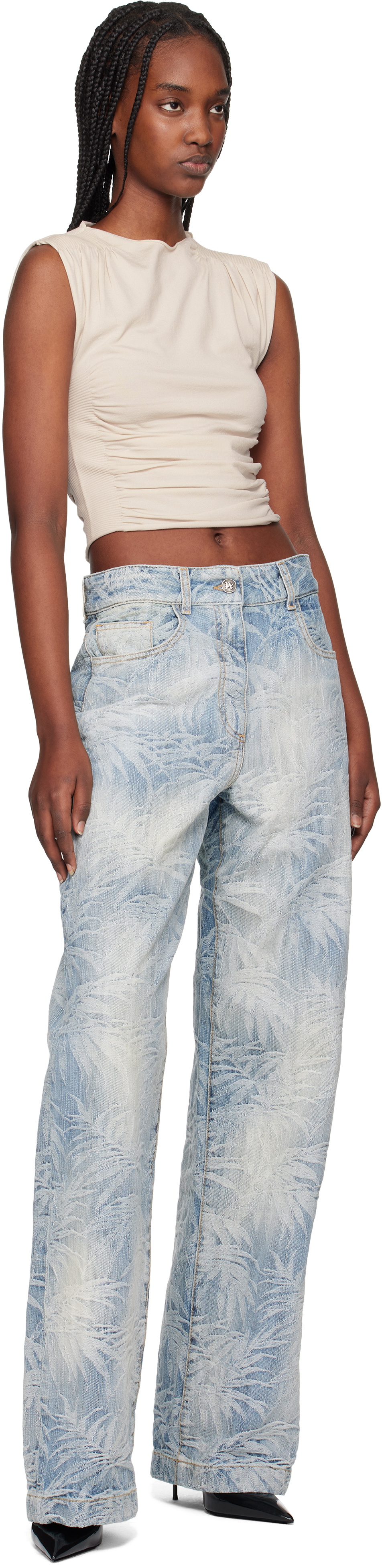 Palm Angels Blue Palms Jacquard Loose Jeans