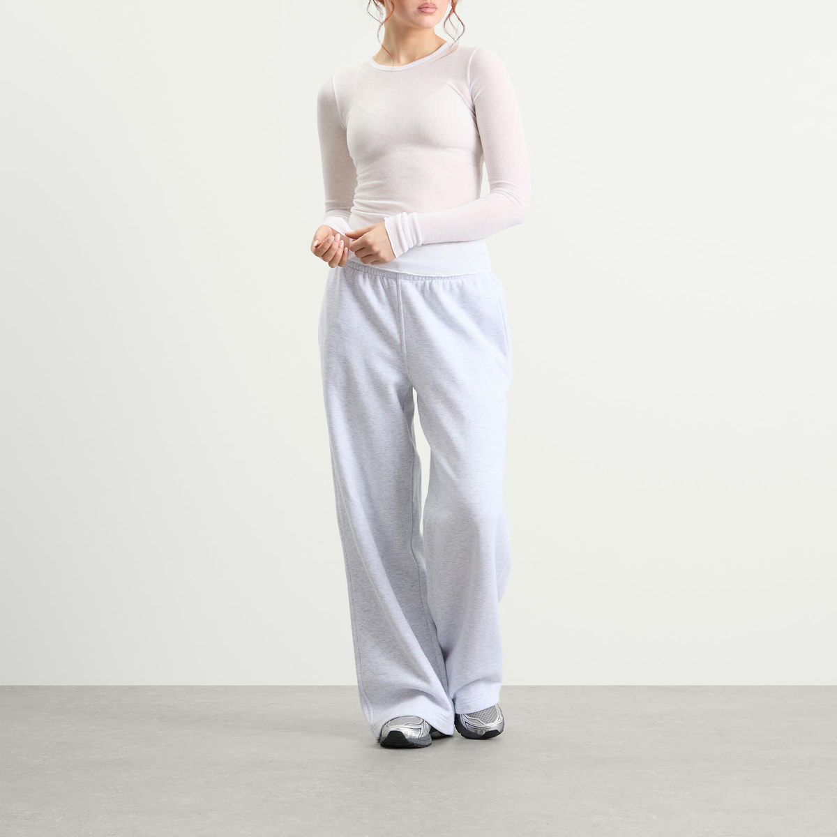 SKIMS Women's Sheer Cotton Long Sleeve T-Shirt in Snow