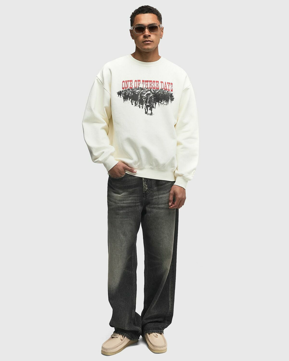 One of these Days STAMPEDE CREWNECK White Mens Sweatshirt