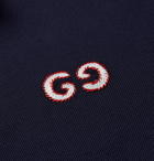 Gucci - Logo-Embroidered Stretch-Cotton Piqué Polo Shirt - Navy