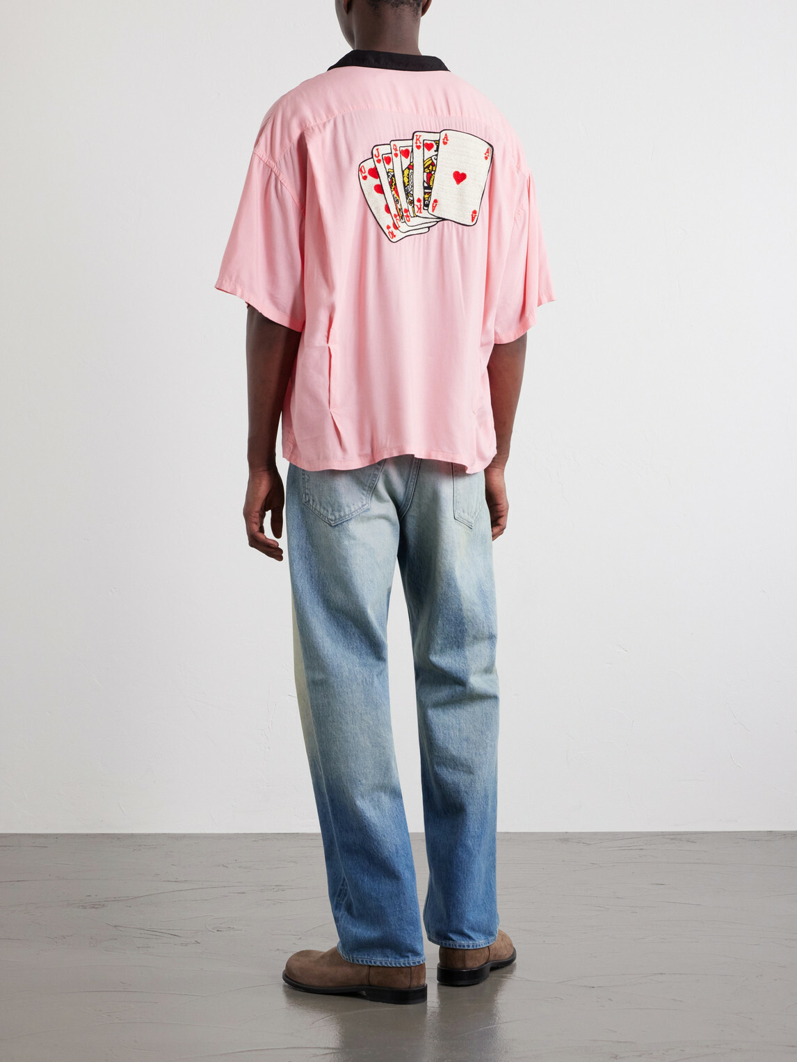 SAINT MXXXXXX - Deck of Cards Convertible-Collar Logo-Embroidered Satin Shirt - Pink