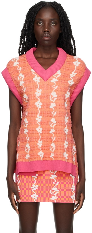 Photo: PH5 Pink & Orange Eco Gerry Oversized Floral Stitch Sweater Vest