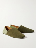 Mr P. - Collapsible-Heel Two-Tone Suede Travel Slippers - Green