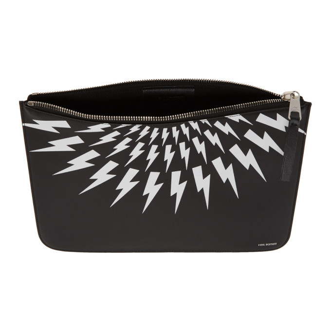 Neil Barrett Black Large Thunderbolt Zip Pouch