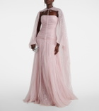 Marmar Halim Caped pleated bustier gown