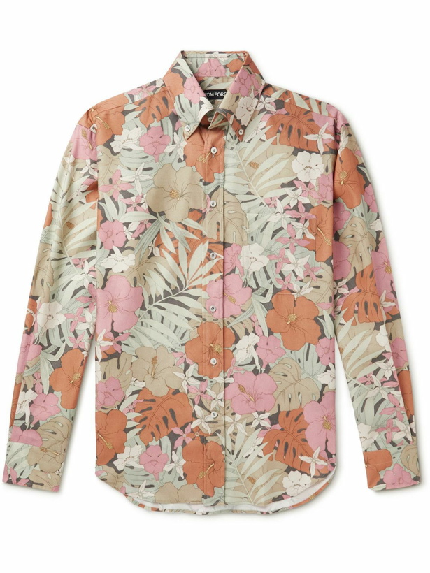 Photo: TOM FORD - Button-Down Collar Floral-Print Silk Shirt - Pink