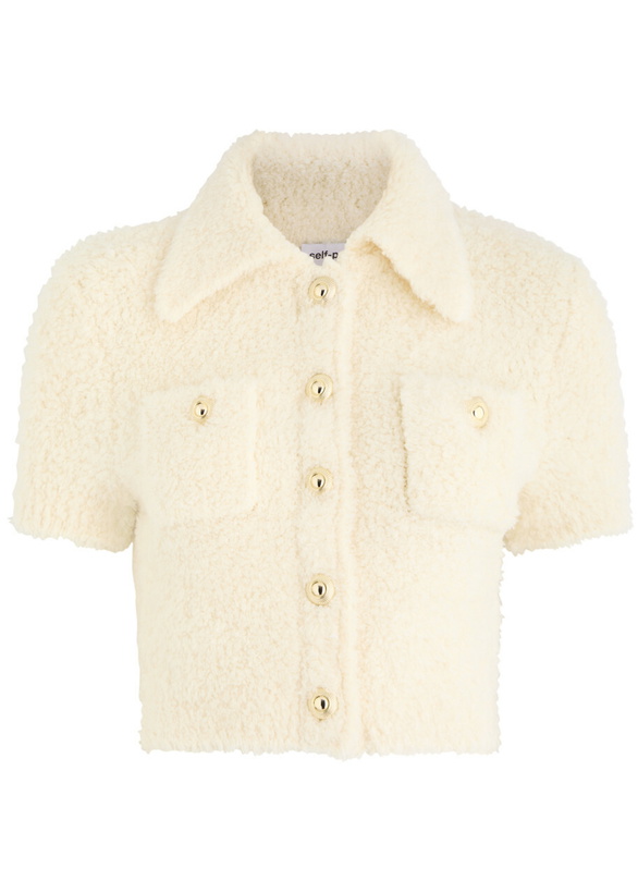 Photo: Self-portrait Cropped Bouclé Wool-blend top Cream
