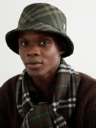 Burberry - Logo-Appliquéd Checked Brushed-Wool Bucket Hat - Green