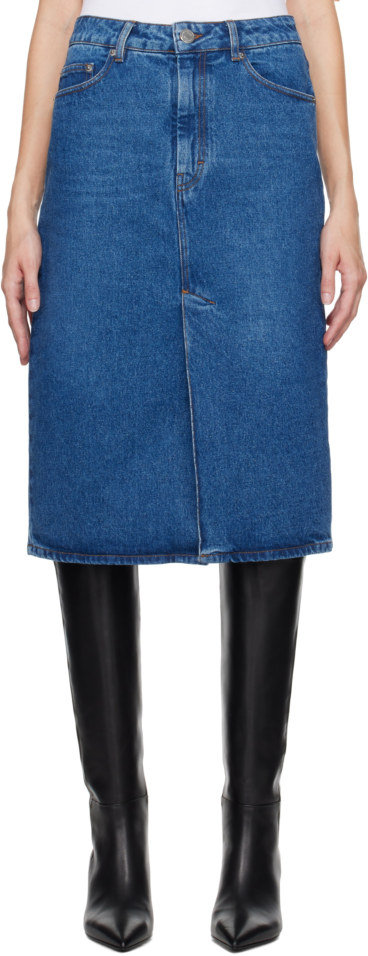 AMI Paris Blue Pencil Denim Midi Skirt AMI