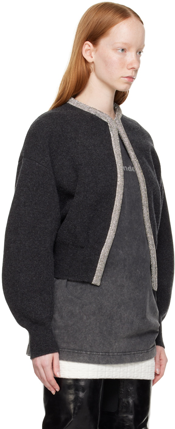Alexander Wang Gray Crystal Trim Cardigan Alexander Wang