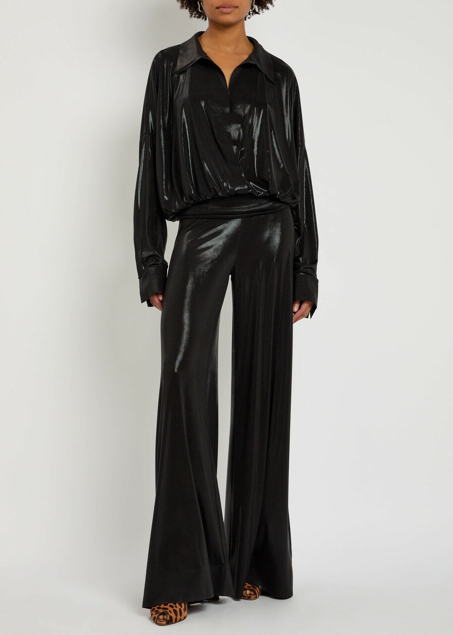 Norma Kamali Elephant Pearlescent Stretch-jersey Trousers Black