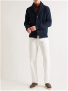 Anderson & Sheppard - Shawl Collar Ribbed Wool and Cashmere-Blend Cardigan - Blue