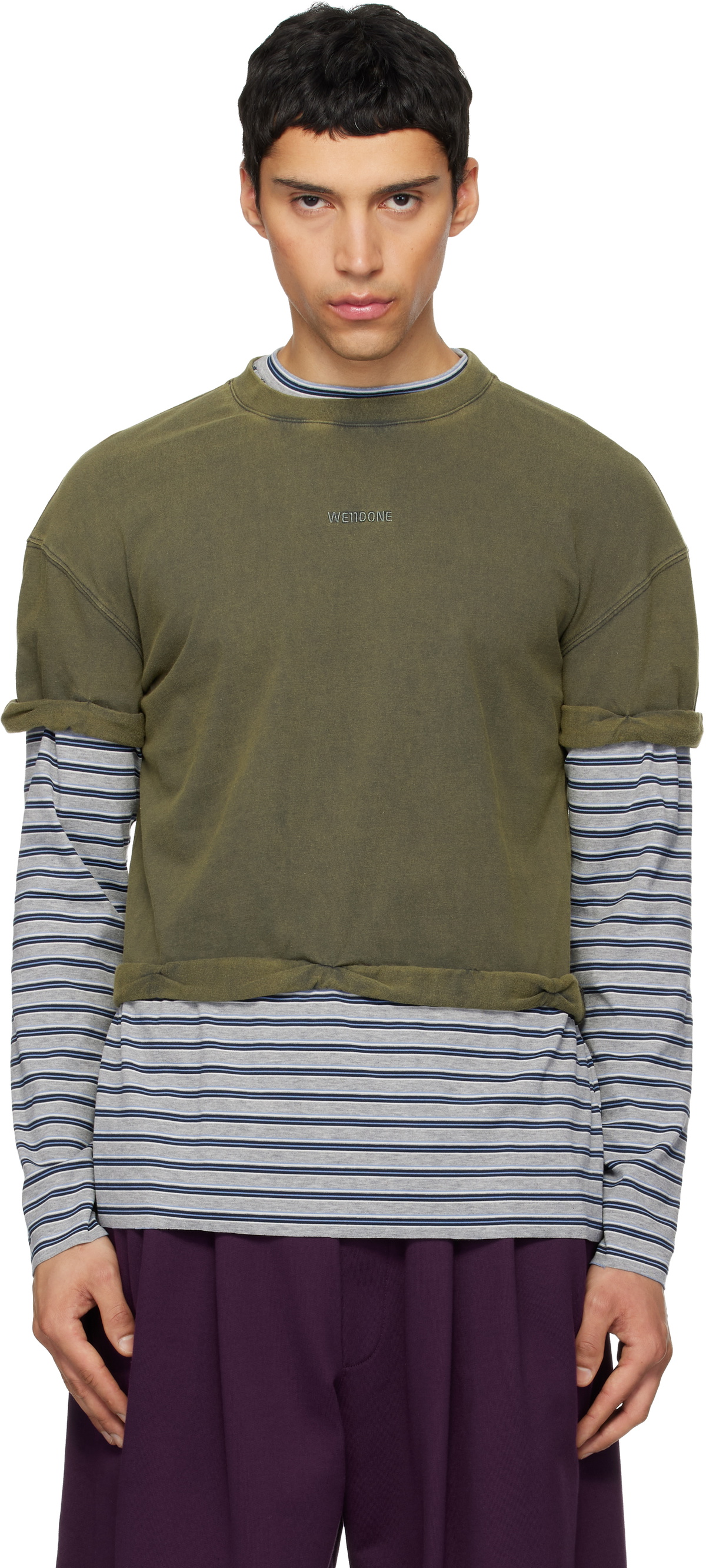 We11done Green & Gray Layered Stripe Long-Sleeve T-shirt