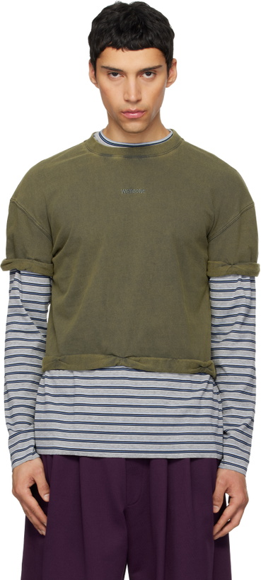 Photo: We11done Green & Gray Layered Stripe Long-Sleeve T-shirt