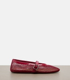 Alaïa Leather-trimmed fishnet ballet flats