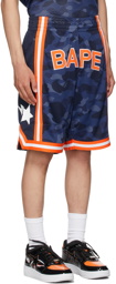 BAPE Navy Color Camo Wide Basketball Shorts