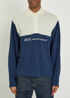 Ami Paris Logo-embroidered Panelled Piqué Cotton Polo Shirt Cream