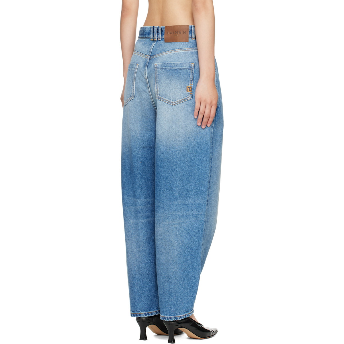 BALMAIN Blue Barrel-Leg Denim Jeans