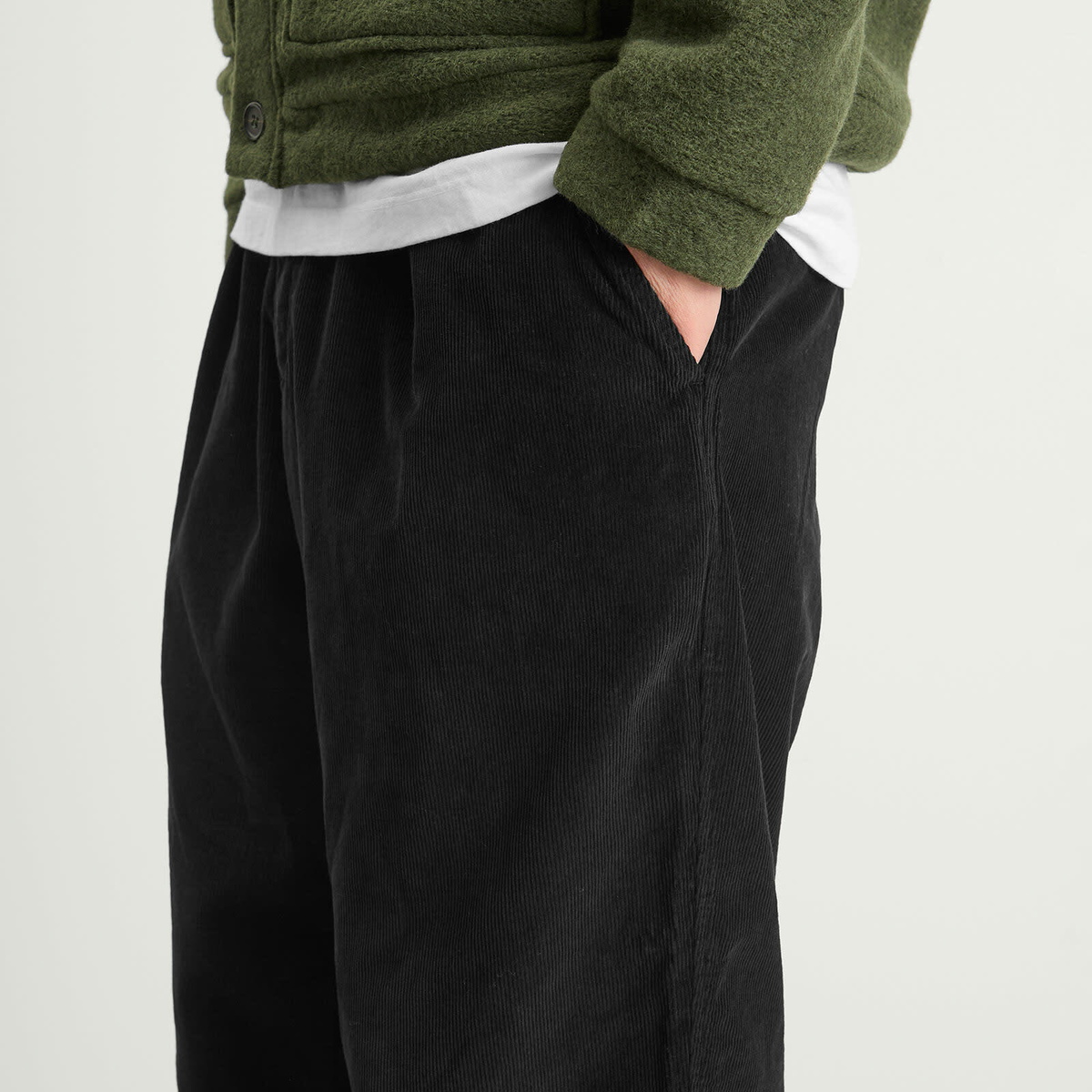 Universal Works Men's Cat Cord Pleated Track Pant in Black