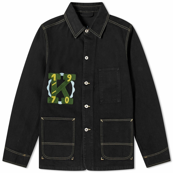 Photo: Kenzo Men's Varsity Denim Workwear Jacket in Rinse Black Denim