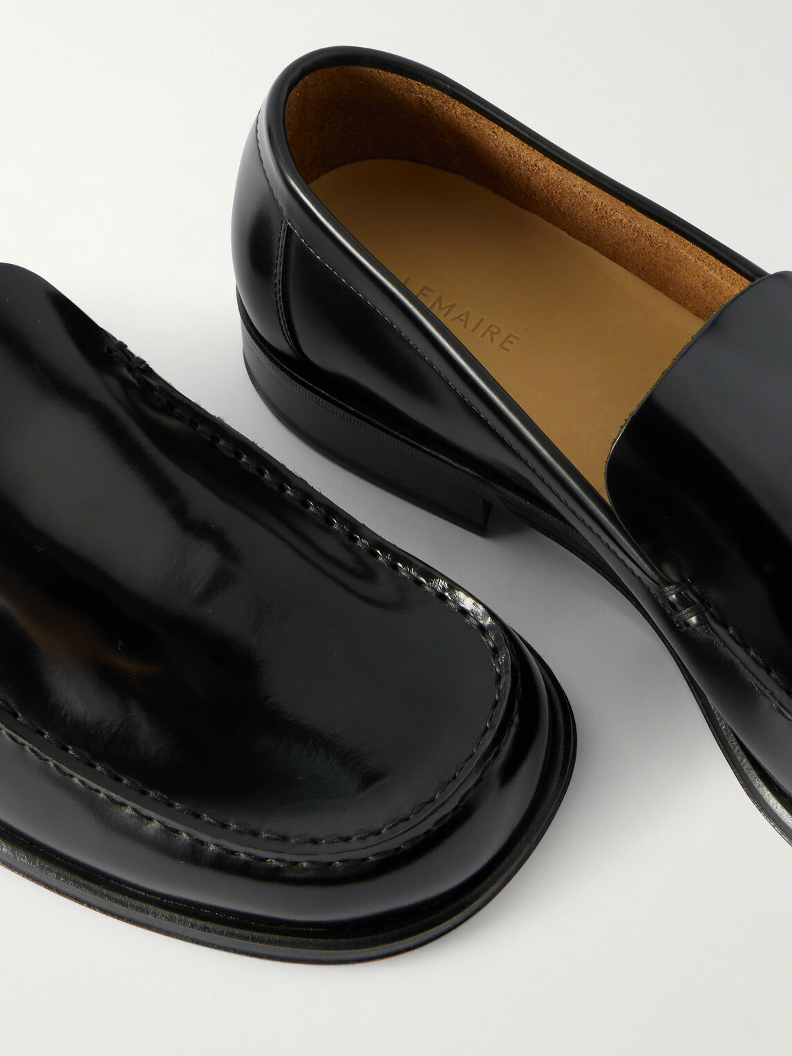 LEMAIRE - Glossed-Leather Loafers - Black