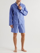 TEKLA - Striped Organic Cotton-Poplin Pyjama Shorts - Blue