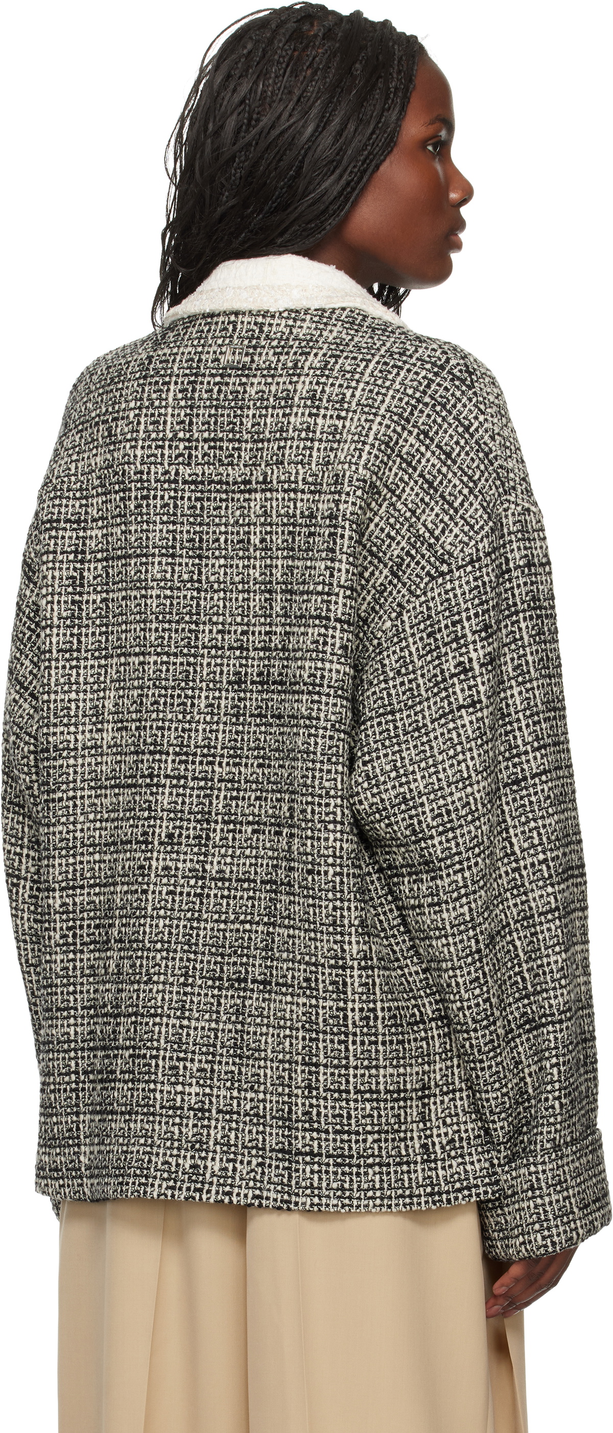WOOYOUNGMI Black & White Multi Tweed Long Sleeve Polo