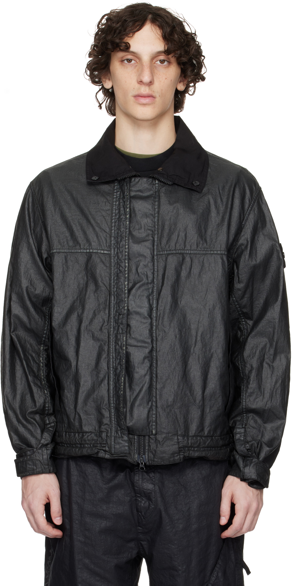 Stone Island Black Raw Linen Plated-OVD Jacket