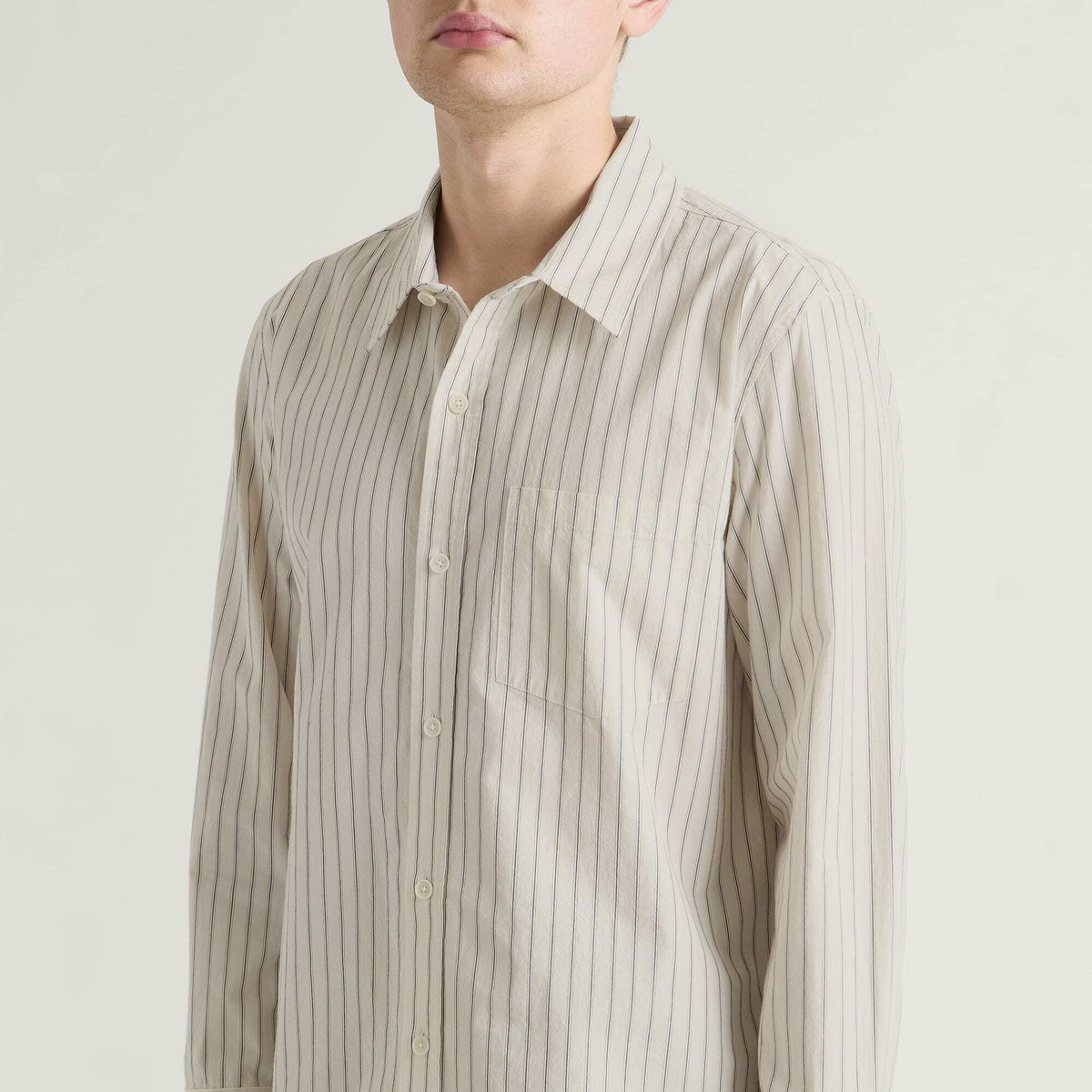 Corridor Men's Poplin Stripe LS in Natural