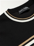 DOLCE & GABBANA - Logo-Jacquard Striped Virgin Wool-Blend Sweater - Black